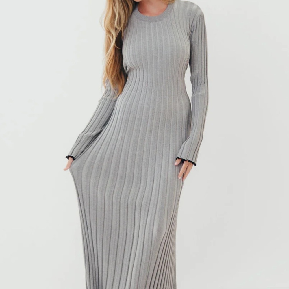Maternity Dress Heather Gray Black Trim